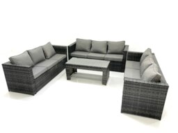 Rackhams Outdoor Garden Furniture Set 9 Seater Rattan Sofa Set with Coffee Table Dark Grey Mixed - thumbnail 2