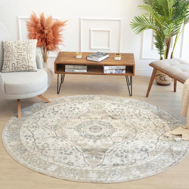 Rackhams Lillian-Washable Grey Green Traditional Vintage Boho Rug - 200cm_diameter - image 1