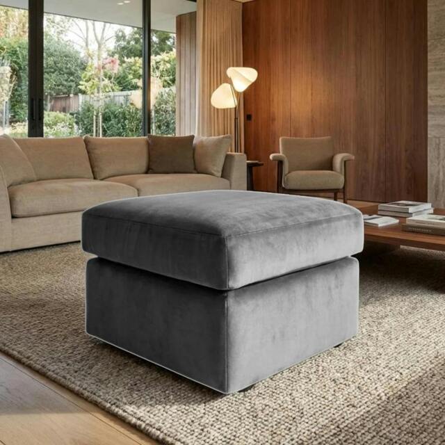 Rackhams Velvia Living Room Furniture Range - Foot Stool - Plush Moon Grey - image 1