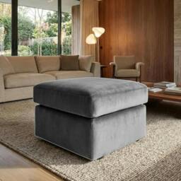 Rackhams Velvia Living Room Furniture Range - Foot Stool - Plush Moon Grey - thumbnail 1