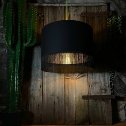"Rackhams Jet Black Lampshade with Gold Lining & Black Fringing - Ceiling Pendant / Arc Lamp - 25cm Diameter x 25cm Height / (10"" x 10"")" - thumbnail 5