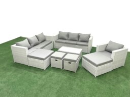 Rackhams Rattan Garden Furniture Set 8 Pieces Outdoor Garden Sofa Chair Coffee Table Set with 4 Footstools Light Grey Mixed - thumbnail 2