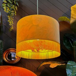"Rackhams Witch Hazel Botanical Garden Silhouette Lampshade in Sunset Velvet & Fringing - Ceiling Pendant / Arc Lamp - 35cm diameter x 25cm Height (14"" x 10"")" - thumbnail 2