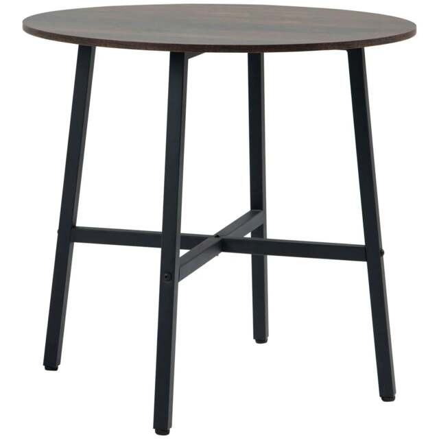Rackhams 85cm Dining Room Table, Industrial Style Kitchen Table Round with Steel Legs, Rustic Brown - image 1