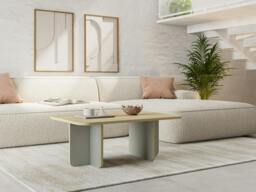 Rackhams Modern Rectangular Curved Corners Coffee Table 100cm Centre Table with Thick Slab Legs for Home, Office - Oak-Ash Green - thumbnail 1