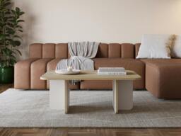 Rackhams Modern Rectangular Curved Corners Coffee Table 100cm Centre Table with Thick Slab Legs for Home, Office - Oak-Ash Green - thumbnail 2