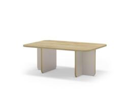 Rackhams Modern Rectangular Curved Corners Coffee Table 100cm Centre Table with Thick Slab Legs for Home, Office - Oak-Ash Green - thumbnail 3
