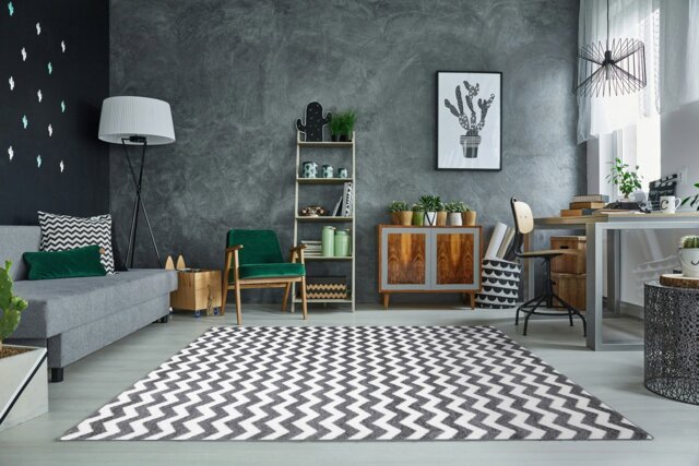 Rackhams Sketch Rug -Grey & White Thin Zig Zags - 180cm x 270cm - image 1