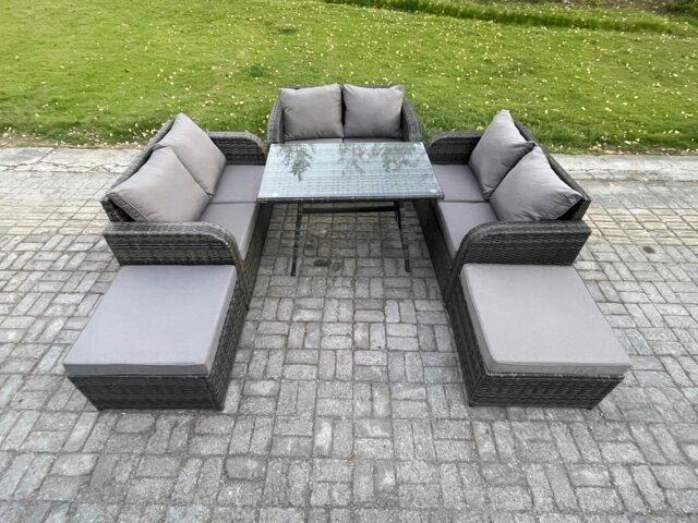 Rackhams Garden Furniture Sets 8 Seater Rattan Furniture Manual Wicker Patio Sofa Patio Conversation Set with 2 Big Footstool Dark Grey Mixed - image 1