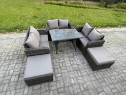 Rackhams Garden Furniture Sets 8 Seater Rattan Furniture Manual Wicker Patio Sofa Patio Conversation Set with 2 Big Footstool Dark Grey Mixed - thumbnail 2