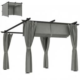Rackhams 3 x 3(m) Metal Pergola with Retractable Roof and Sidewalls, Light Grey - Retractable polyester fabric - Metal, Aluminium, Polyester - 6 cm - thumbnail 2