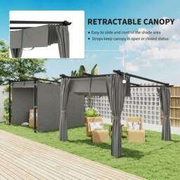 Rackhams 3 x 3(m) Metal Pergola with Retractable Roof and Sidewalls, Light Grey - Retractable polyester fabric - Metal, Aluminium, Polyester - 6 cm - thumbnail 4