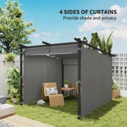 Rackhams 3 x 3(m) Metal Pergola with Retractable Roof and Sidewalls, Light Grey - Retractable polyester fabric - Metal, Aluminium, Polyester - 6 cm - thumbnail 5