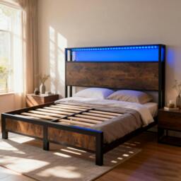 Rackhams Double Bed Frame with 4 Storage Drawers, Metal Bed Frame with LED lights and Charging Station, USB and Type-C charging port - Double Bed Frame - thumbnail 6