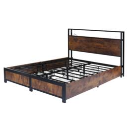 Rackhams Double Bed Frame with 4 Storage Drawers, Metal Bed Frame with LED lights and Charging Station, USB and Type-C charging port - Double Bed Frame - thumbnail 1