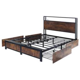 Rackhams Double Bed Frame with 4 Storage Drawers, Metal Bed Frame with LED lights and Charging Station, USB and Type-C charging port - Double Bed Frame - thumbnail 2