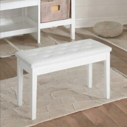 Rackhams Tufted Faux Leather Piano Bench Seat With Storage White - thumbnail 3