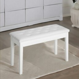 Rackhams Tufted Faux Leather Piano Bench Seat With Storage White - thumbnail 1