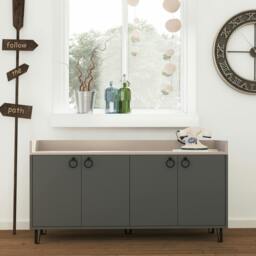 Rackhams Dea Sideboard Display Unit with 4 Cabinets Table Anthracite Grey Mocha Grey 140cm - Anthracite Grey-Mocha Grey