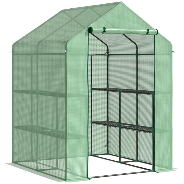 Rackhams Walk in Greenhouse with Shelves Steeple Green House for Garden Grow House Removable Cover 143x138x190cm, Green - image 1