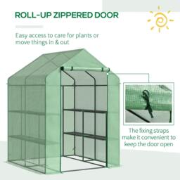 Rackhams Walk in Greenhouse with Shelves Steeple Green House for Garden Grow House Removable Cover 143x138x190cm, Green - thumbnail 3