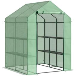 Rackhams Walk in Greenhouse with Shelves Steeple Green House for Garden Grow House Removable Cover 143x138x190cm, Green - thumbnail 1