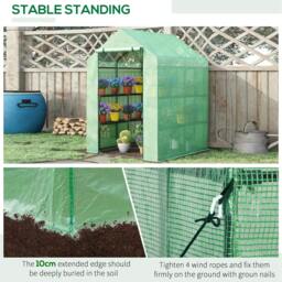Rackhams Walk in Greenhouse with Shelves Steeple Green House for Garden Grow House Removable Cover 143x138x190cm, Green - thumbnail 5