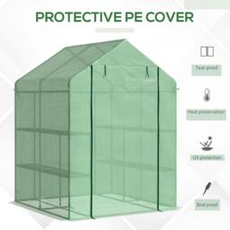 Rackhams Walk in Greenhouse with Shelves Steeple Green House for Garden Grow House Removable Cover 143x138x190cm, Green - thumbnail 2