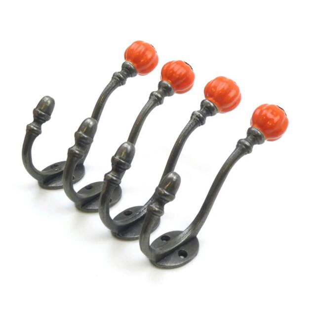 Rackhams Ceramic Tipped Shabby Chic Cast Iron Coat Hook 150mm - Pack of 4 Hooks - Orange - image 1