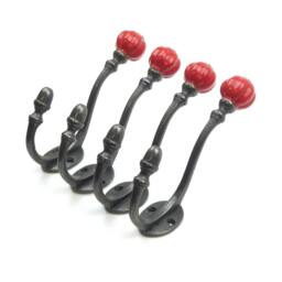 Rackhams Ceramic Tipped Shabby Chic Cast Iron Coat Hook 150mm - Pack of 4 Hooks - Orange - thumbnail 6