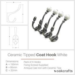 Rackhams Ceramic Tipped Shabby Chic Cast Iron Coat Hook 150mm - Pack of 4 Hooks - Orange - thumbnail 3