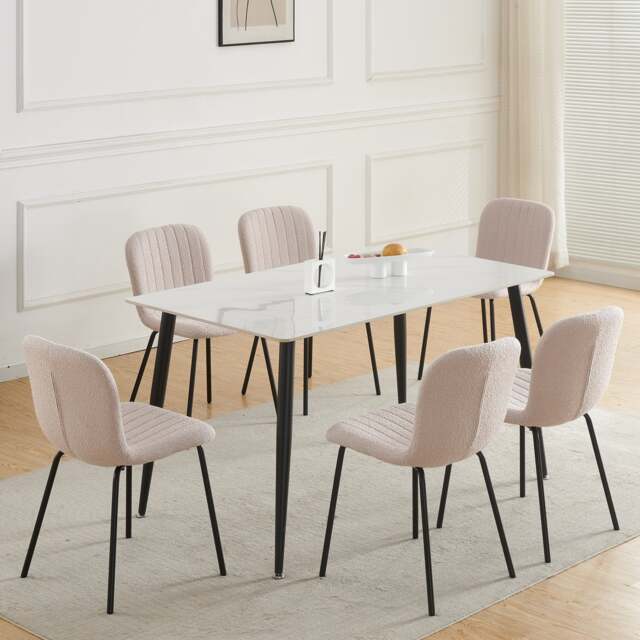 Rackhams Set of 6 Teddy Faux Fur Stitched Design Dining Chairs Bella - Pink - image 1