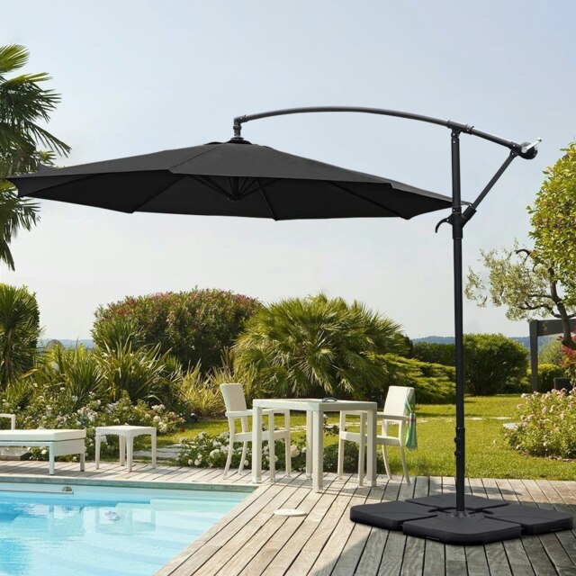 Rackhams 3M Sun Parasol Black Hanging Banana Umbrella - Cross base+Petal water tank base - image 1