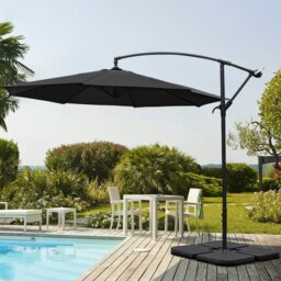 Rackhams 3M Sun Parasol Black Hanging Banana Umbrella - Cross base+Petal water tank base - thumbnail 1