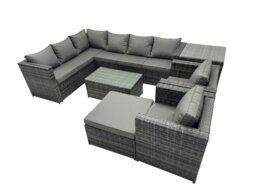 Rackhams Outdoor Rattan Rectangular Coffee Table Corner Sofa Sets Garden Furniture Set with 2 Chairs Big Stool Side Table Dark Grey Mixed - thumbnail 1