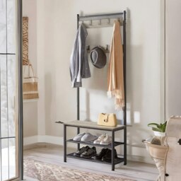 Rackhams Hall Tree Coat Stand With Shoe Storage and Hooks Brown - thumbnail 4