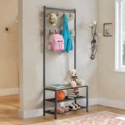 Rackhams Hall Tree Coat Stand With Shoe Storage and Hooks Brown - thumbnail 2