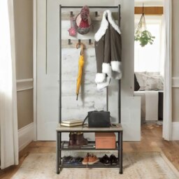 Rackhams Hall Tree Coat Stand With Shoe Storage and Hooks Brown - thumbnail 6