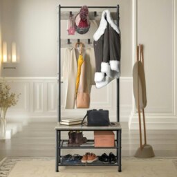 Rackhams Hall Tree Coat Stand With Shoe Storage and Hooks Brown - thumbnail 5