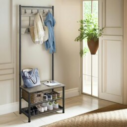 Rackhams Hall Tree Coat Stand With Shoe Storage and Hooks Brown - thumbnail 3