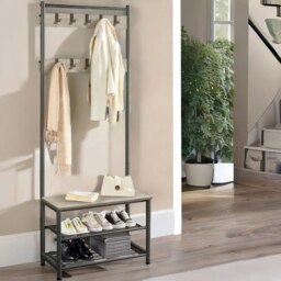 Rackhams Hall Tree Coat Stand With Shoe Storage and Hooks Brown