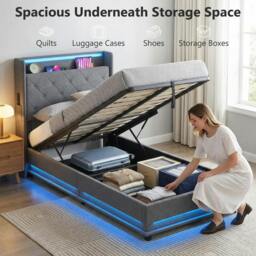Rackhams Lift up Storage Bed Frame with RGB LED Lights, Dark Grey - Double - thumbnail 5