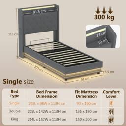 Rackhams Lift up Storage Bed Frame with RGB LED Lights, Dark Grey - Double - thumbnail 4