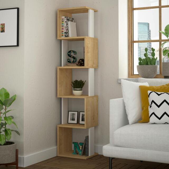 Rackhams Piri 5 Tier Tall Freestanding Bookcase (H) 161cm - Oak White - image 1