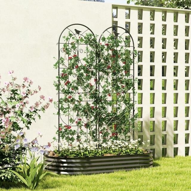 Rackhams Set of 2 Metal Garden Trellis, Outdoor Trellis Panels, 180 x 50cm - Metal - 20.0 - Black - image 1