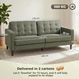 Rackhams 3 Seater Sofa with Button Tufting Wood Legs, Green - thumbnail 3