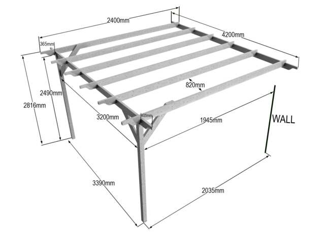 Rackhams Wall Mounted Wooden Pergola Kit - Longhorn Design - Rustic Brown - 2.4m x 4.2m - image 1
