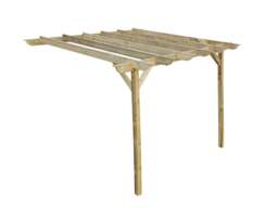 Rackhams Wall Mounted Wooden Pergola Kit - Longhorn Design - Rustic Brown - 2.4m x 4.2m - thumbnail 2