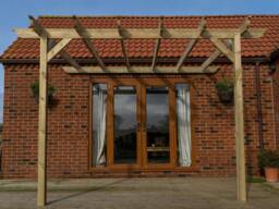 Rackhams Wall Mounted Wooden Pergola Kit - Longhorn Design - Rustic Brown - 2.4m x 4.2m - thumbnail 3