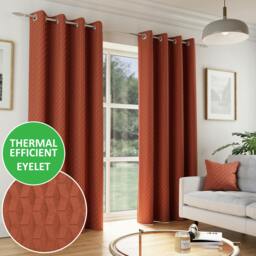 "Rackhams Orange Geometric Velvet Embossed Thermal Room Darkening Curtains for Bedroom & Living Room - 90"" (229cm) Width x 90"" (229cm) Drop"